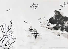 手绘山水图