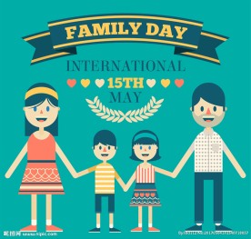 卡通手拉手四口之家家庭日