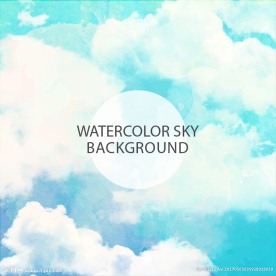 水彩绘天空云朵背景矢量素