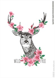 手绘鹿花朵花卉图案下载