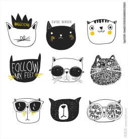 手绘卡通猫头矢量图下载