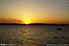 黄昏 夕阳 湖