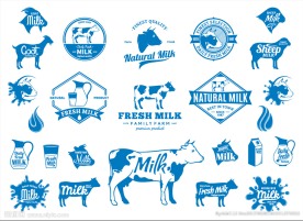多款蓝色简洁牛奶标签标贴