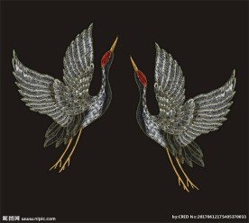 仙鹤刺绣矢量图下载