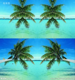 特效蓝天白云椰子树大海流水视频