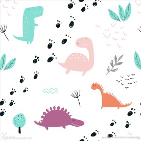 卡通恐龙树叶脚印