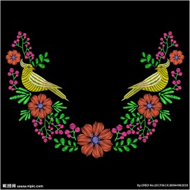 植物花朵花卉花鸟刺绣矢量图下载