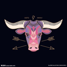 手绘线描牛头图腾印花