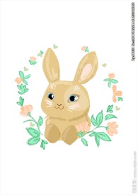可爱卡通兔子花朵花卉图案