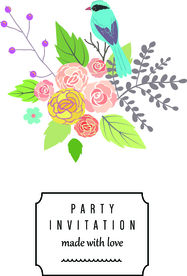 卡通手绘花卉小鸟矢量图下载