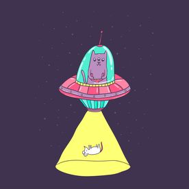 卡通飞碟外星人喵星人矢量图下载