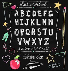 铅笔黑板报字母数字矢量图下载