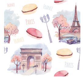 手绘凯旋门巴黎铁塔矢量图下载