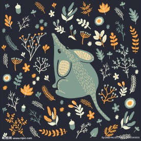 植物花卉卡通老鼠矢量图