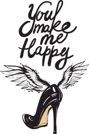 高跟鞋翅膀手写字母矢量图案