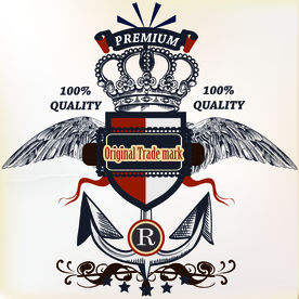 欧式花纹王冠盾牌翅膀船锚矢量图