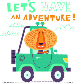 涂鸦卡通狮子越野车矢量图下载