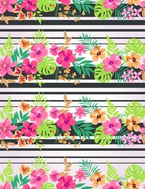 手绘植物花朵花卉条纹四方连续