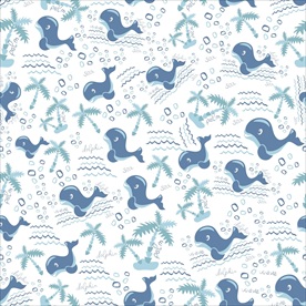 卡通鲸鱼椰树四方连续底纹