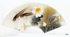 扇子 国画 油画 风景画 荷叶