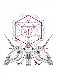 塔罗牌图案独角兽骷髅矢量图