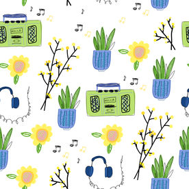 手绘收音机盆栽矢量图下载