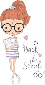 手绘卡通马尾辫小女孩矢量图下载