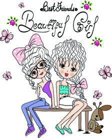 手绘卡通美女矢量图下载