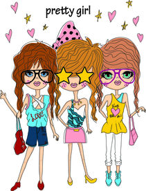 手绘卡通美少女矢量图下载