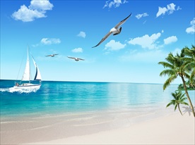 沙滩海景帆船背景墙