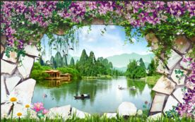 3D墙砖屏风电视背景墙壁画
