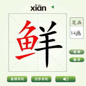 中国汉字鲜字笔画教学动画视频