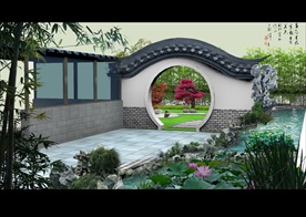 中式庭院景观绿化效果图