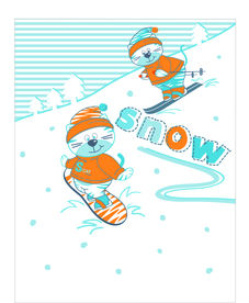 可爱卡通猫滑雪矢量图下载