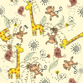 卡通猴子长颈鹿四方连续底纹