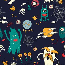 卡通怪物怪兽四方连续底纹