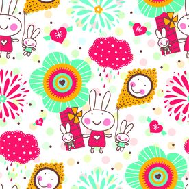 卡通兔子花朵花卉四方连续底纹