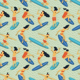 卡通人物冲浪四方连续底纹