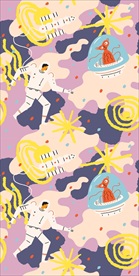 外太空宇航员飞碟四方连续底纹