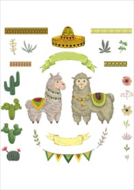 手绘动物植物羊驼矢量图下载