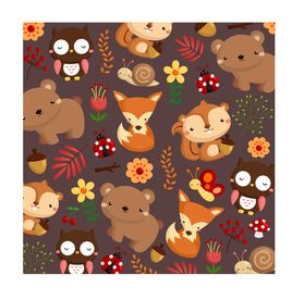 卡通小熊狐狸猫头鹰矢量图下载