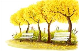 手绘长椅树木