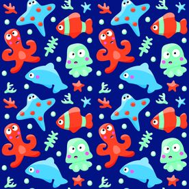 卡通鱼类四方连续底纹