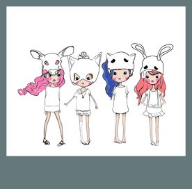 卡通小女孩动物面具矢量图下载