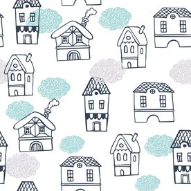 卡通房子烟囱四方连续底纹