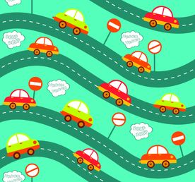 卡通汽车道路四方连续底纹