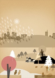 城市和农村插画