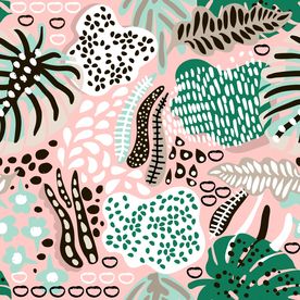 涂鸦植物树叶四方连续底纹