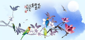 工笔花鸟日出图