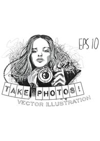 手绘人物相机矢量图下载